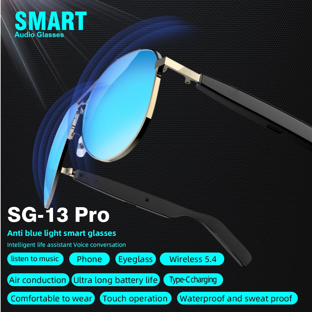 SG-13 Smart glasses, Bluetooth earphones, clear vision | UV resistant touch function | Versatile facial features Good Vibrations