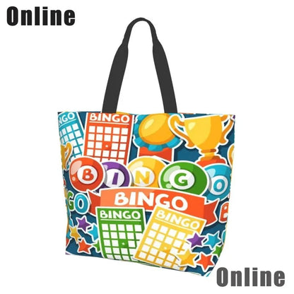 I Love Bingo Game Funny Handbags Shoulder Bags Casual Shopping Girls Tote Bag for Women Folding Reusable Shopping Bags Good Vibrations