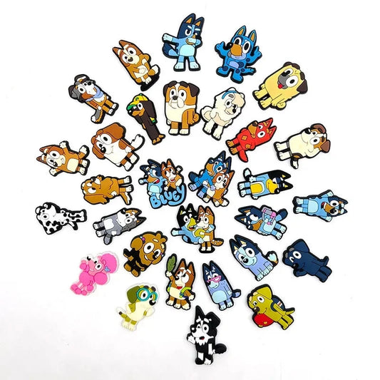 30pcs Bluey Collection Shoe Charms For Crocs Diy Shoe Decorations Accessories For Sandals Decorate And Adult Kids Birthday Gifts Good Vibrations