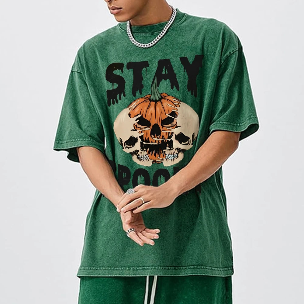 Neutral Style Retro Outfit T-Shirt Pure Cotton High Quality Pumpkin Letter Graphic Printing Fashion Trend Loose Short Sleeves Good Vibrations