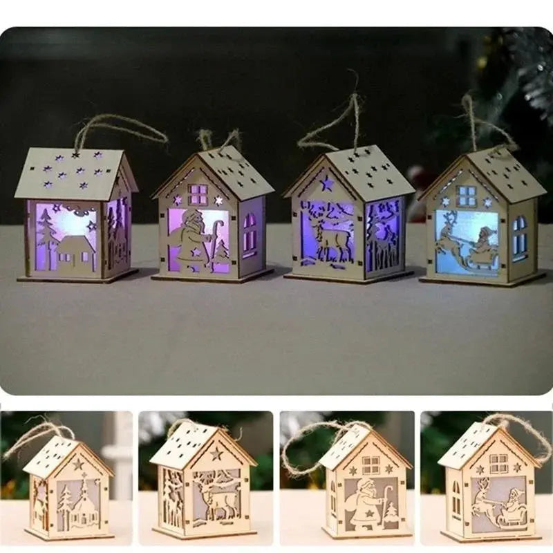 Christmas LED Light Wooden House Luminous Cabin Merry Christmas Decorations for Home DIY Xmas Tree Ornaments Kids Gifts New Year Good Vibrations