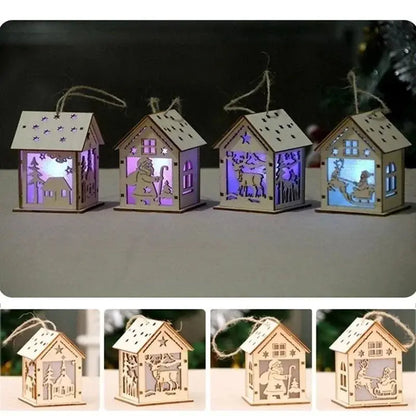 Christmas LED Light Wooden House Luminous Cabin Merry Christmas Decorations for Home DIY Xmas Tree Ornaments Kids Gifts New Year Good Vibrations