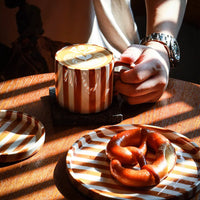 Ceramic Coffee Mug Three-piece Set Hand-painted Striped Mug Afternoon Camellia Tea Mug Breakfast Milk Oatmeal Mug Cake Plate New Good Vibrations