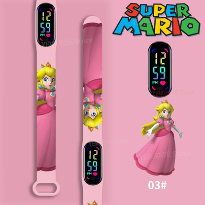 Mario Bros Children's Watches Action Figures Luigi Princess Peach Yoshi Bowser kids Sport Wristband Waterproof Digital Watch Toy Good Vibrations