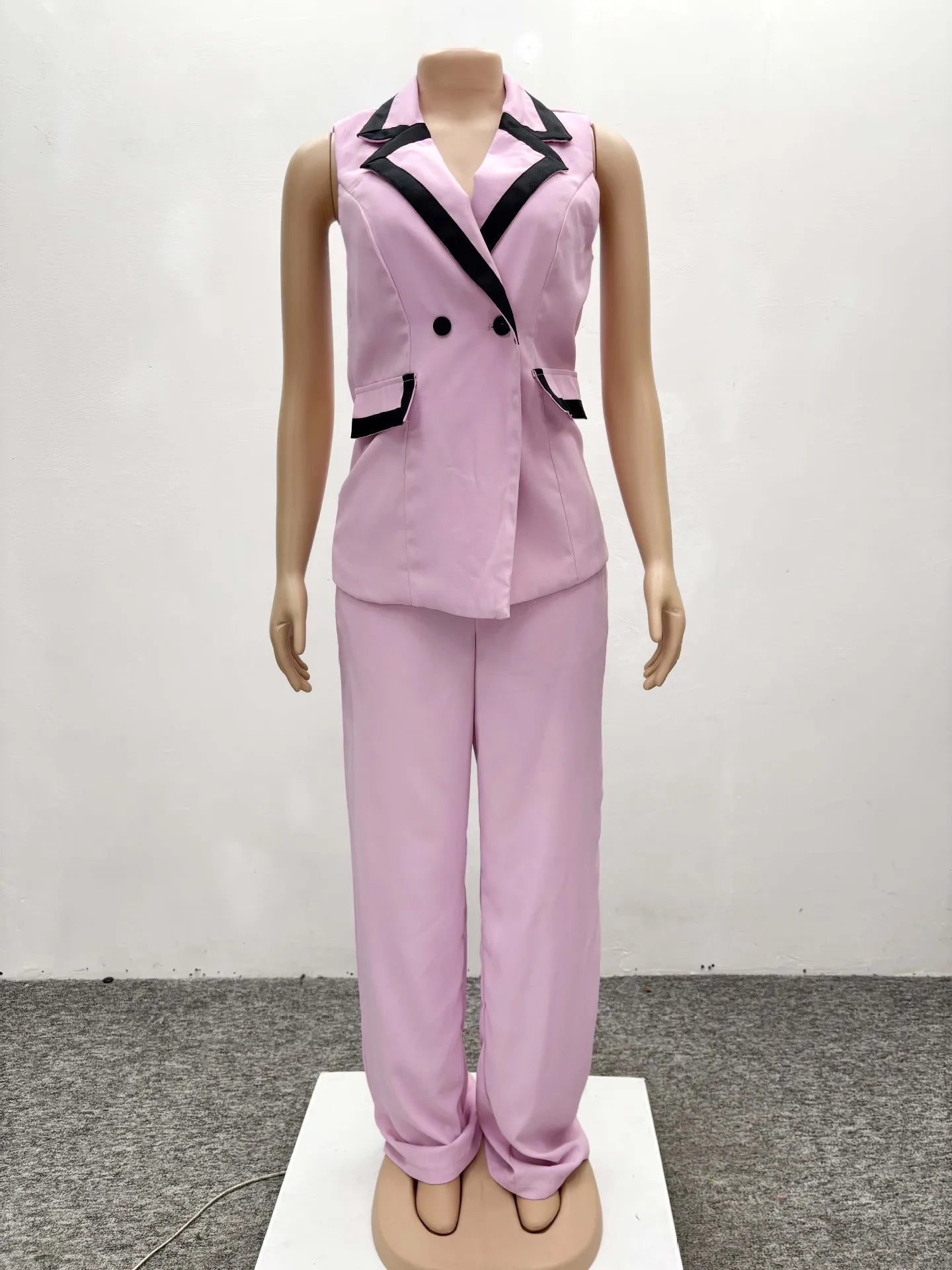 Pants Set Women Two Piece Sets Matching Sets Work Elegant Double Breasted Tops Vest Wide Leg Long Pants High Waist Y2k Pink Good Vibrations