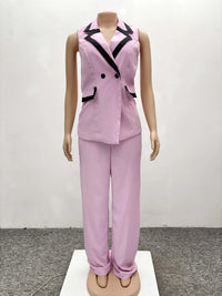 Pants Set Women Two Piece Sets Matching Sets Work Elegant Double Breasted Tops Vest Wide Leg Long Pants High Waist Y2k Pink Good Vibrations