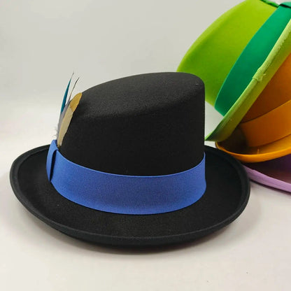 New High Quality Man Fedora Unisex Gentleman Cosplay Derby Bowler Hat British Shape Hat Autumn Magic Hat Feather Accessories Good Vibrations