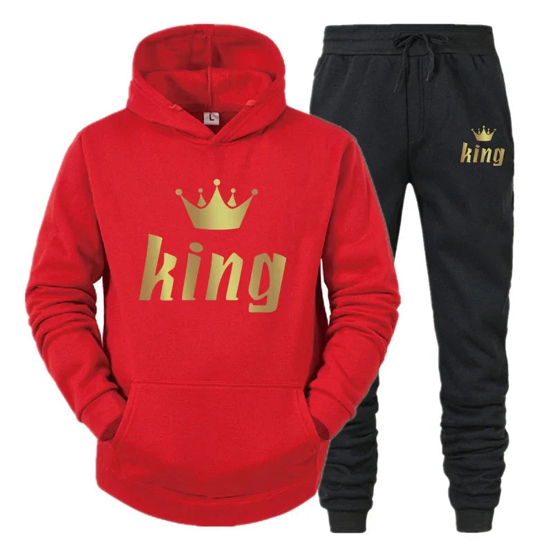 King And Queen Couple Outfit Hoodie and Jogger Pants High Quality Men Women Daily Casual Sport Jogging Suit King Queen Tracksuit Good Vibrations