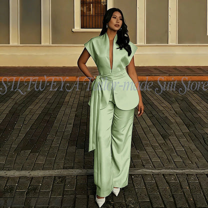 Modern Women Suits For Wedding Business Fashion 2 Pieces Sets Elegant Women's Sets Outfits Short Sleeves Jacket Pants Customized Good Vibrations