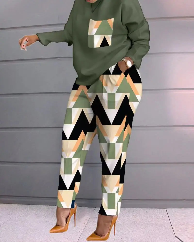 2 Piece Sets Woman Outfit,Women's Print Two Piece Set, O-neck Casual Long Sleeve T-shirt, Top And Pants, 2-piece, Spring, 2024, Good Vibrations
