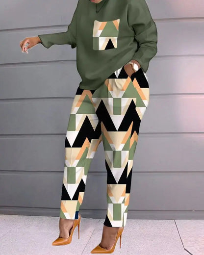 2 Piece Sets Woman Outfit,Women's Print Two Piece Set, O-neck Casual Long Sleeve T-shirt, Top And Pants, 2-piece, Spring, 2024, Good Vibrations