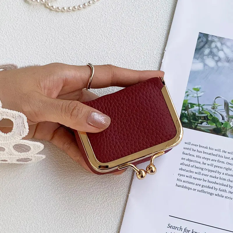 Litchi Grain Mini Bag, 2 Sizes Available, Retro Metal Kiss Lock, Portable Jewelry Pouch for Rings, Earrings & Necklaces Coin Pur Good Vibrations