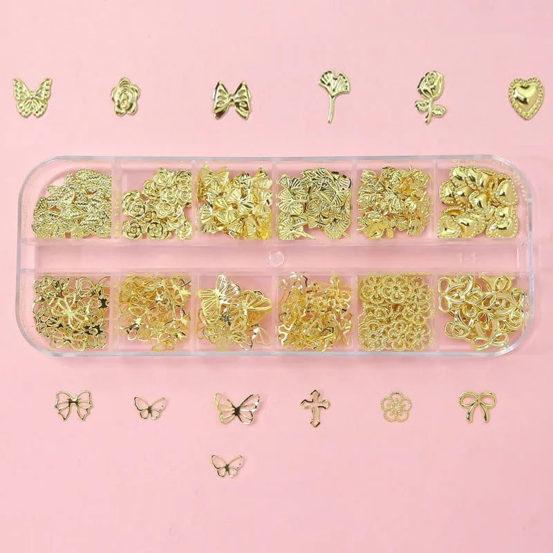 120pcs/box 3D Gold Bow Butterfly Nail Metal Charms Shiny Cute Bowtie/Diamond Star Nail Jewelry 120 Luxury Nail Art Supplies #RE4 Good Vibrations