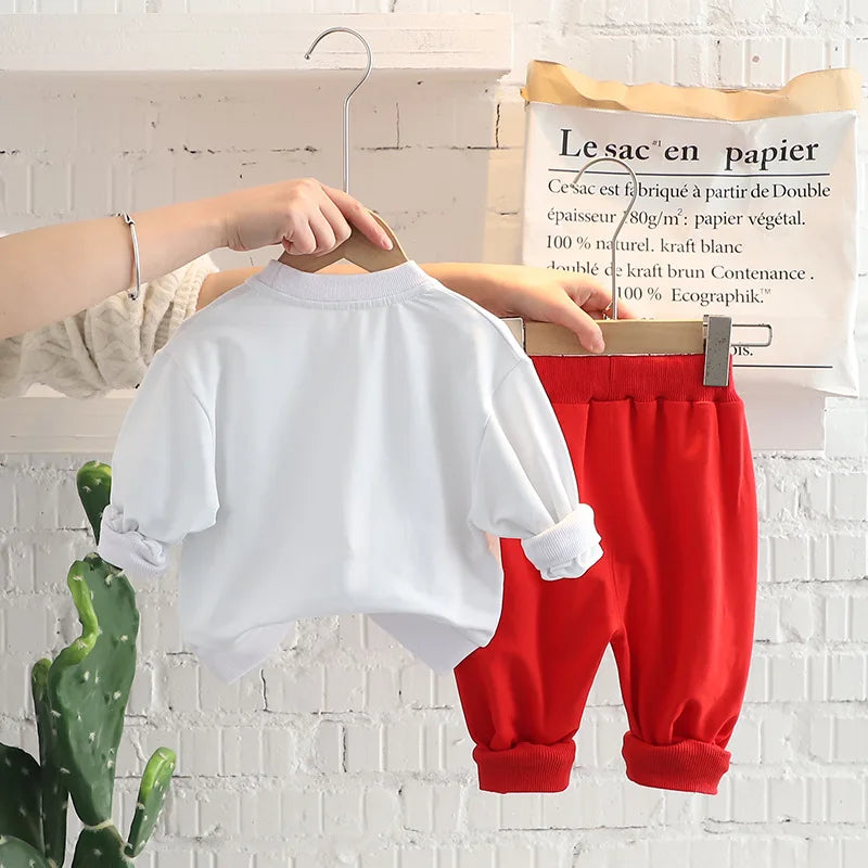 Baby Clothes 2025 New Children's Little Bear Long Sleeve Set Boys and Girls' Letter Sweater Pants Two Piece Set Simple Sportswea Good Vibrations