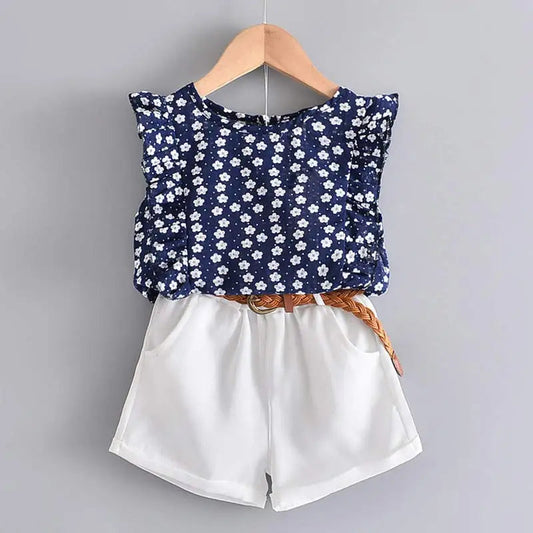 Girls Clothing Sets Brand New Summer New Kids Flower Print Vest Top with Casual Short Pant 2PCS Girl Suit Clothing 3-7 Y Good Vibrations