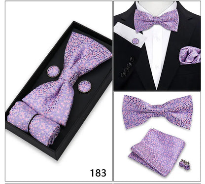 Bowtie For Men Set Gift Box Business Gift Fashion Bow Tie Pocket Square Cufflinks Set Bowtie 3pcs For Wedding Hanky Cravata Neck