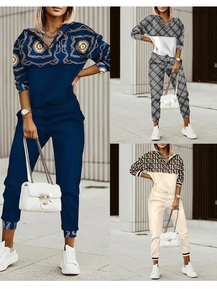 Two Piece Set For Women Print Long Pant Sets 2 Piece Sets Women Outfit Spring Autumn Long Sleeve Fashion Elegant Office Sets Good Vibrations