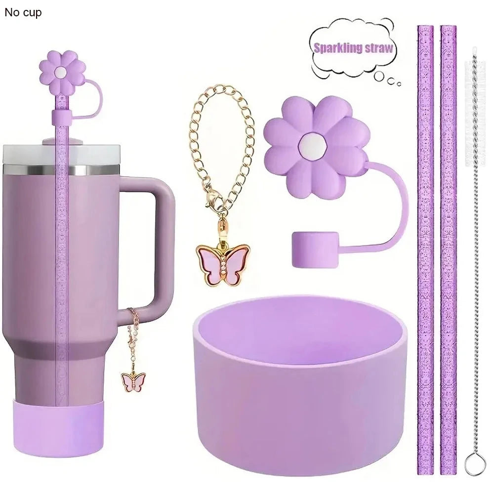 6pcs Reusable Accessories Set for Stanley 40oz Tumblers - Bow Straw Covers, Sparkling Straw, Protective Boot, Charm Chains Good Vibrations Adult Super Store
