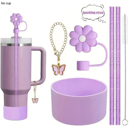 6pcs Reusable Accessories Set for Stanley 40oz Tumblers - Bow Straw Covers, Sparkling Straw, Protective Boot, Charm Chains Good Vibrations Adult Super Store
