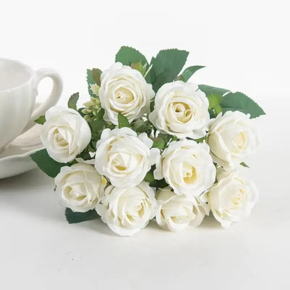 10 Heads Artificial Flowers Scrapbooking Silk Roses Christmas Wedding Party Bouquet Household Products Vases for Home Decoration Good Vibrations