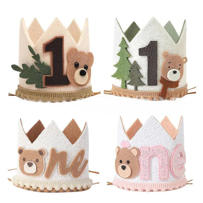Baby's 1st Birthday Bear Crown Jungle Animal Bear Crown One Year Old Boy Girl First Birthday Party Balloon Supplies