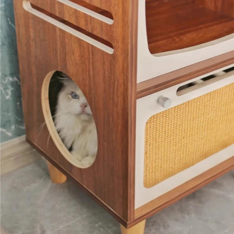 Solid Wood Cat Beds Creative Cat Furniture Bed House Pet Kitten Cats Home Houses Pets Supplies Hiding Beds Tunnel Rooms Houses Good Vibrations