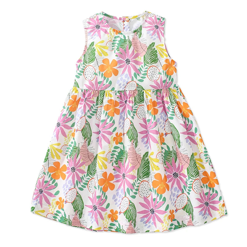 Little maven Baby Girls Summer Casual Clothes Little Genius Pretty Cartoon Dress Kids Soft and Comfort Wear Children's Clothing Good Vibrations