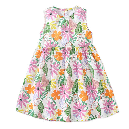 Little maven Baby Girls Summer Casual Clothes Little Genius Pretty Cartoon Dress Kids Soft and Comfort Wear Children's Clothing Good Vibrations