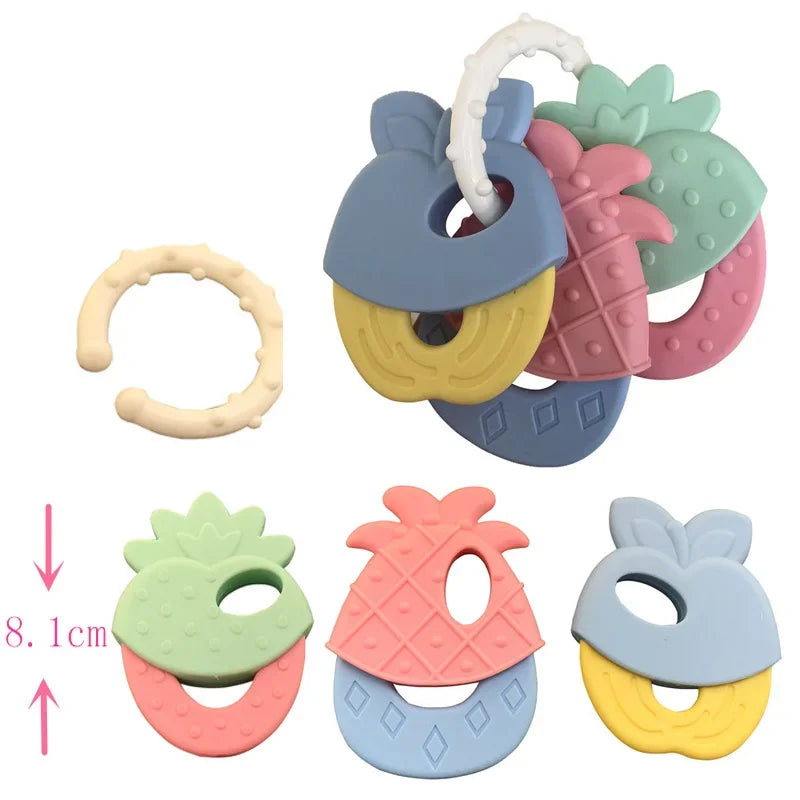 Newborn Baby Chews Food Grade Teethers Training Bed Toy Silicone for Baby Fruit Item Feeding Infant Things Molars Rattle Good Vibrations