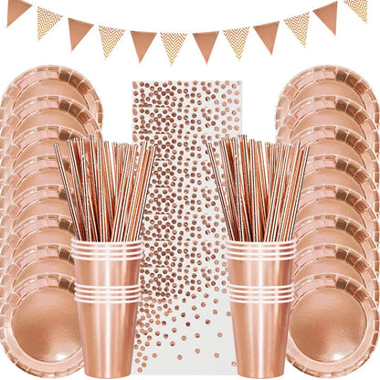 Rose Gold Party Disposable Tableware Set Paper Plate Cup Kids Adult Birthday Wedding Bachelorette Party Decoration Baby Shower Good Vibrations
