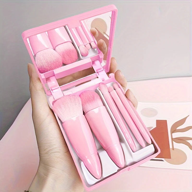5Pcs Portable Makeup Brush Set With Mirror -  Foldable Travel Kit ，Mini Makeup Brush Set Travel Makeup Brush Set Good Vibrations