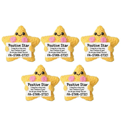 Cute Handwoven Positive Energy Star Ornaments Pocket Hug Crochet Doll Mini Handmade Knitted Plush Home Room Decor Party Gift Good Vibrations