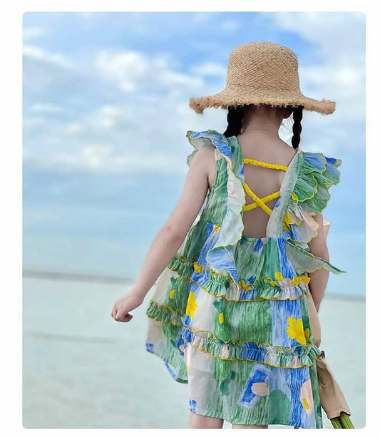 Girls sweet dress summer children backless princess skirt children's dress 3-8 years old children's clothing girls floral dresse Good Vibrations