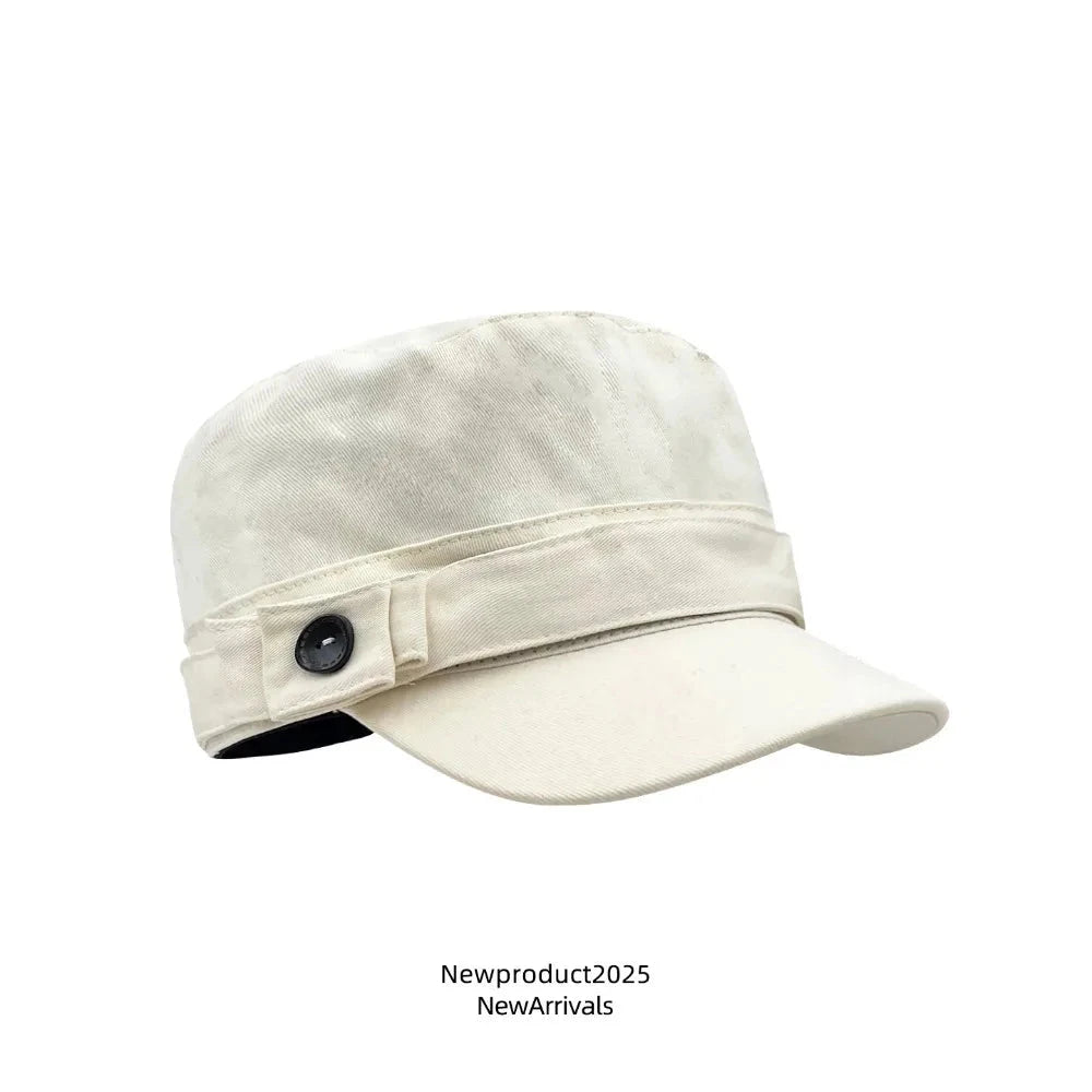 Personality Cloth Flat Cap Button Korean Style Equestrian Hat Newsboy Cap Cotton Retro Painter Hat Girl Good Vibrations