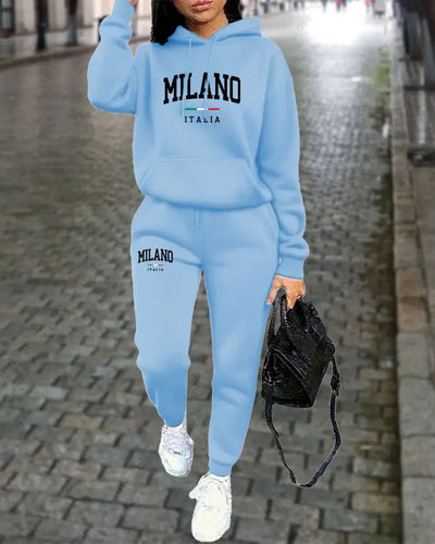 Autumn Winter Women's Sets 2pcs Hoodies Pants Suit Sports Outfits 2025 MILANO Letter Print Aesthetic Clothes Ladies Tracksuit Good Vibrations