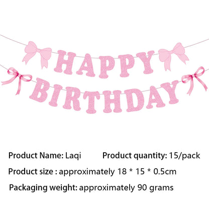 Pink Banner Happy Birthday Bow Balloon Straw Disposable Paper Plate Napkin Cup Tableware Princess Girl Birthday Party Supplies Good Vibrations