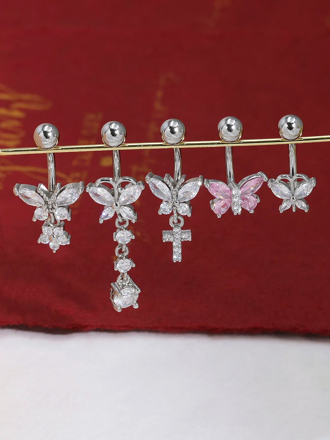 Butterfly Dangle Belly Button Ring Surgical Steel Navel Rings Pink Zircon Umbilical Ring Hypoallergenic Tummy Ring  Piercing Good Vibrations Adult Super Store