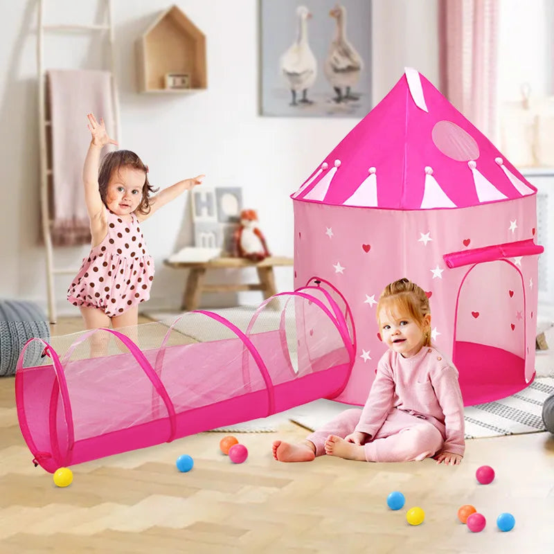 3 In 1 Kid Tent House Play Toy Tunnel Crawling Playhouse Castle Portable Children Ocean Ball Pool Pit Baby Folded Indoor Outdoor Good Vibrations