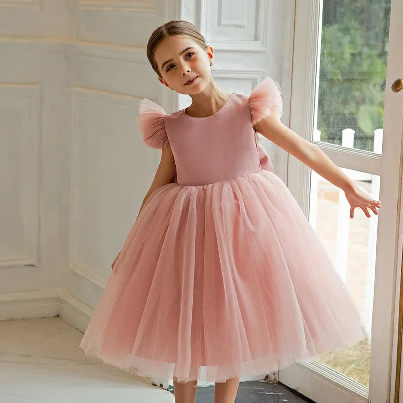 3-8 year Girls Elegant Dress children's costume Big bow backless wedding Formal Gown princess dress birthday Evening Vestidos Good Vibrations
