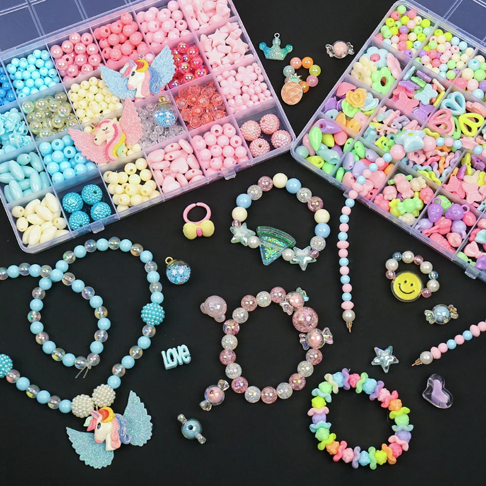 500pcs DIY Handmade Beaded Children's Toy Creative Loose Spacer Beads Crafts Making Bracelet Necklace Jewelry Kit Girl Toy Gift Good Vibrations
