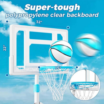 Pool Basketball Hoop Poolside, Stainless Steel Rust-Proof 32" Basketball Hoop Outdoor, Height Adjustable Swimming Good Vibrations