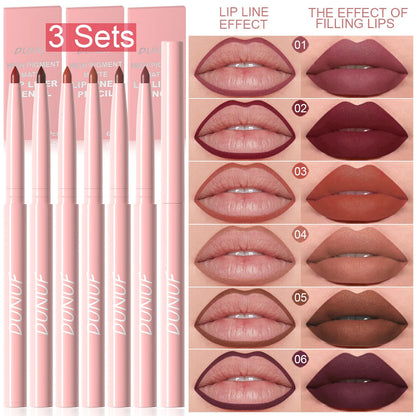 6pcs Lip Liner Pen Set Long-Lasting, Waterproof Sweatproof, Easy Coloring Non-fading Color Rendering Lip Gloss Set Beauty Makeup Good Vibrations
