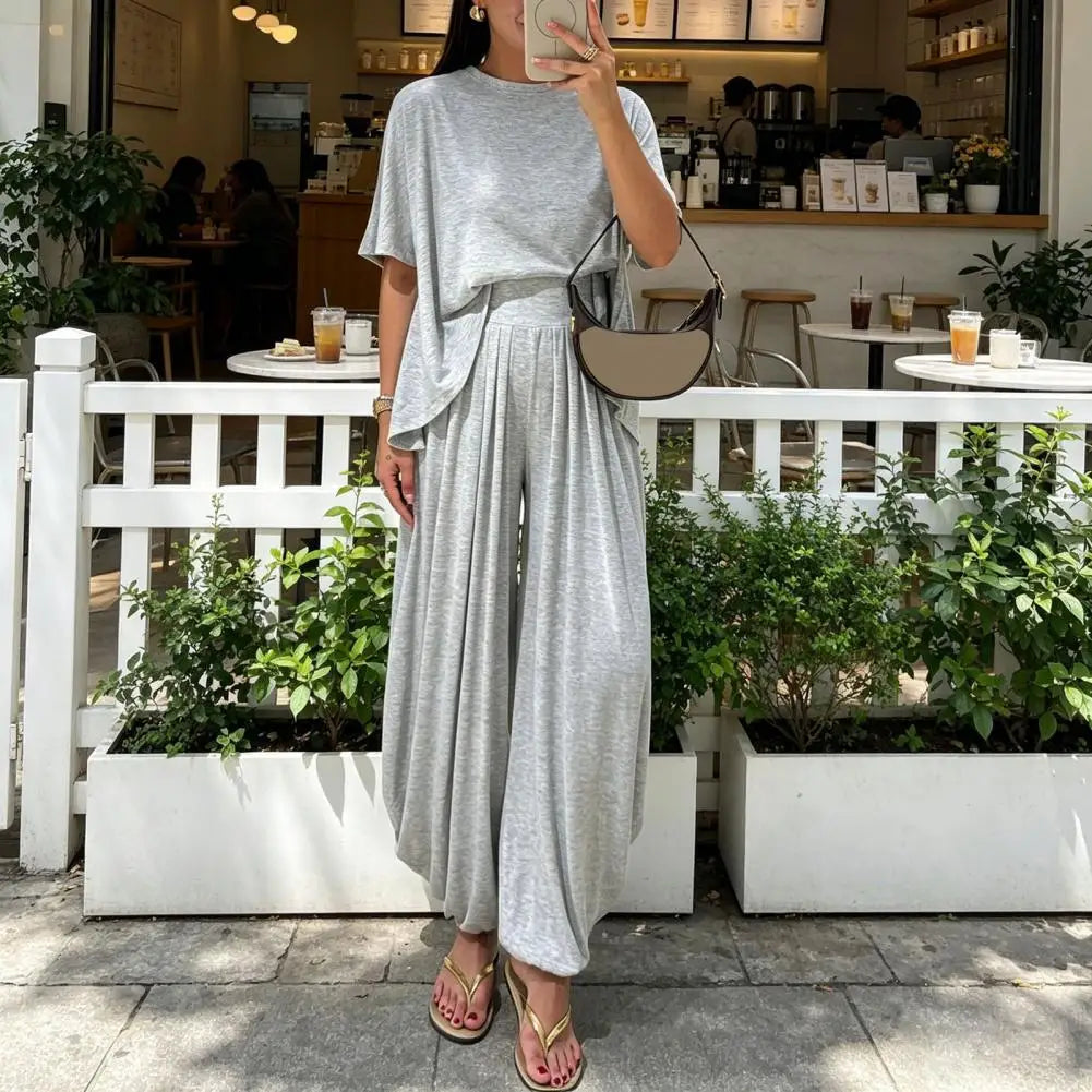 Women’s Two Piece Tracksuit Set Women Outfit Women Two-piece Suit Short Sleeve Crew Neck Top Pants Lounge Outfit for Summer Good Vibrations