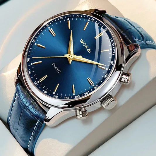 Fashion Male Clock Mens Casual Wristwatch Elegant Blue Quartz Leather Strap Watches Clock Gift Masculino Relogio Reloj Hombre Good Vibrations