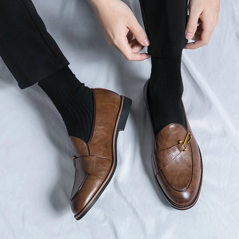 Black Loafers for Men Fashion Stone Pattern Men's Formal Monk Shoes Business Handmade Leather Men's Social Shoes Driving Shoes Good Vibrations
