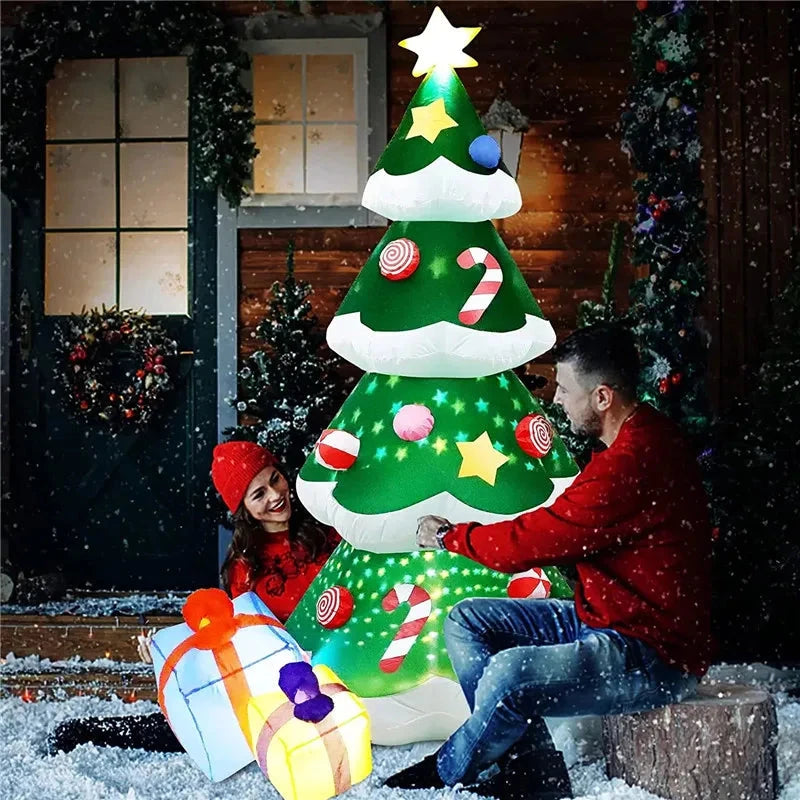 7FT/2.1M Xmas Inflatable Decoration 3 Gift Boxes Christmas Trees with Snow LED Lights Indoor Party Outdoor Garden Props Ornament Good Vibrations