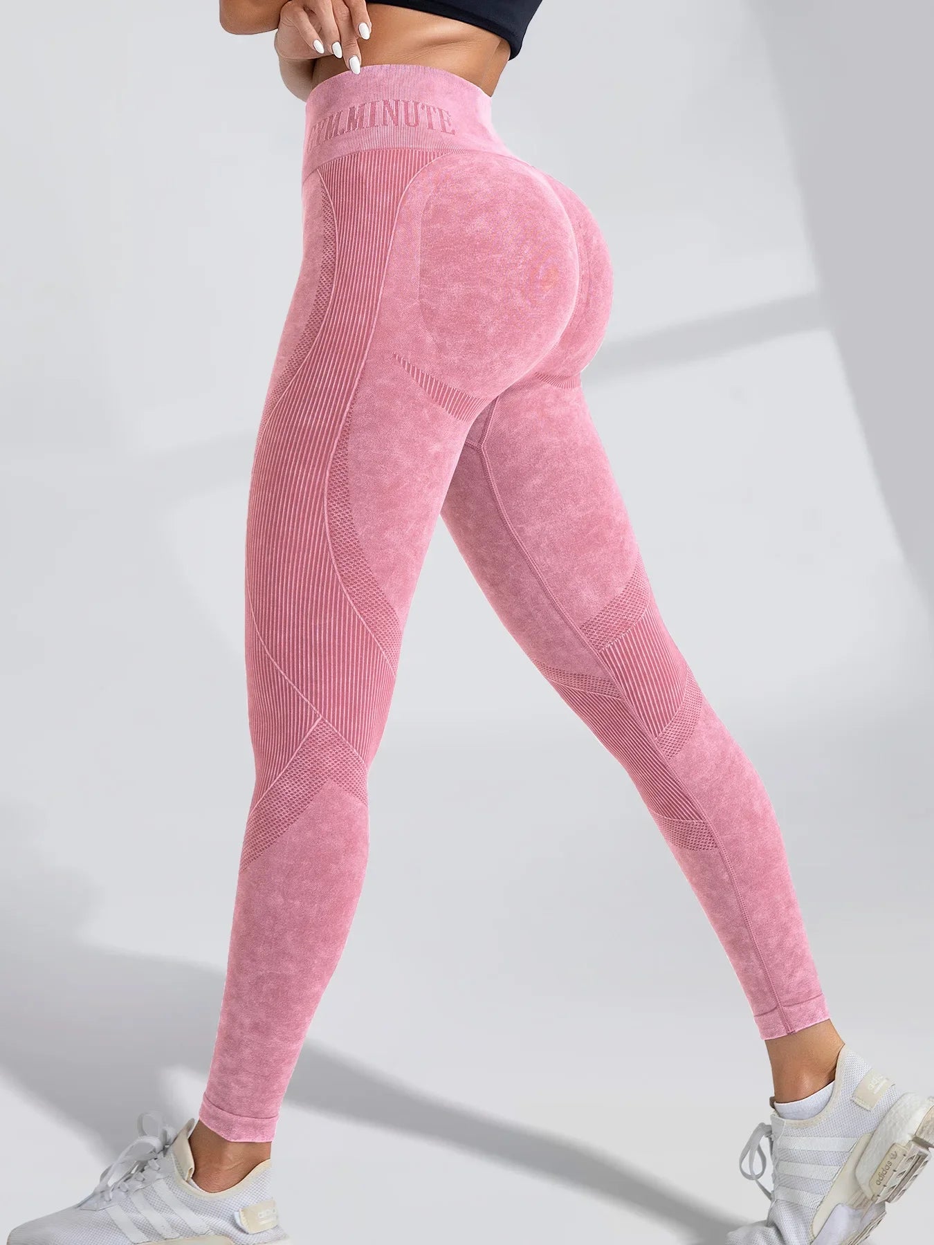 Women Seamless Gym High Waist Yoga Pants Hip Lifting Outdoor Sports Tight Waist Letter Sand Washed Pants Exercise Yoga Leggings Good Vibrations