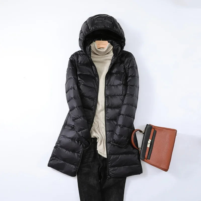 Autumn Winter Warm Women's Jacket 2023 New Korean Hooded Slim-fit X-long Mom Coat Plus Size 5xl 6xl Female Office Lady Jacket Good Vibrations