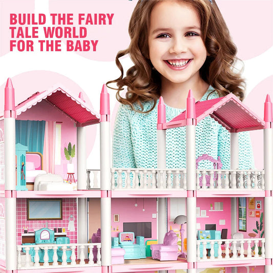 DIY Assemble Villa Model Toy House Cartoon Dools Role-Playing Set Fun Puzzle Doll House Household House Playing Toys Good Vibrations