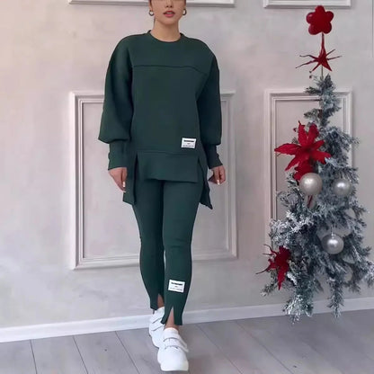2pcs Women Sport Suit Hoodie Sweatshirt Winter Loose Irregular Top + Leggings Pant Casual Jogger Outfit  Sports Two-piece Set Good Vibrations